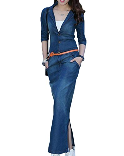 (ディーコッテ)D'Kotte デニム マキシ ワンピース 五分袖 七分袖 ロング スカート タイト カジュアル ワンピ neax364