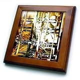 Light painting with two cages in front of black - white - green and rust - 8x8 Framed Tile