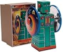 Clockwork 15 cm robot with wheels - spinning discs on either side