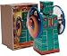 Clockwork 15 cm robot with wheels - spinning discs on either side - with FREE woodpecker toy