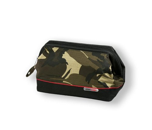Kosmetikbox mit Rei&szlig;verschlu&szlig;, Kombination Nylon/Baumwolle Camouflage mit rotem Zierstreif Preisvergleich