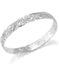 Plumeria Scroll 10mm Bracelet in 14K White Gold - Size 7.5