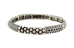 Bracelet - B143 - Antique Silver Tone Metal & Crystal Stones - Stretch ~ Montana Blue