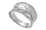 14K White Gold Hand-Crafted Matte-Finish Designer Ring, Enhanced with Bezel Set Diamonds.