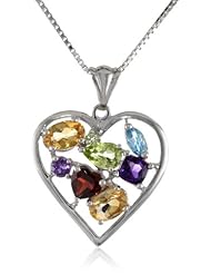 Sterling Silver Multi-Stone Heart Pendant Necklace, 18"