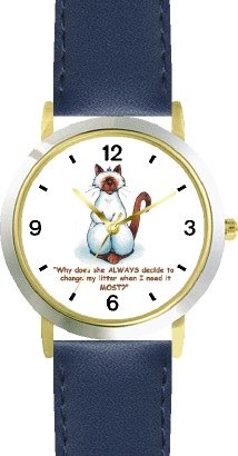 Siamese Cat Cartoon or Comic - JP Animal - WATCHBUDDY® DELUXE TWO-TONE THEME WATCH - Arabic Numbers - Blue Leather Strap-Size-Children's Size-Small ( Boy's Size & Girl's Size )