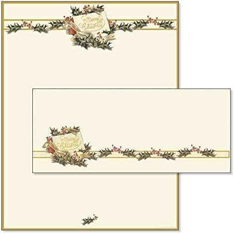 Vintage Holly Christmas Stationery &amp; Matching Envelopes (Set of 50)