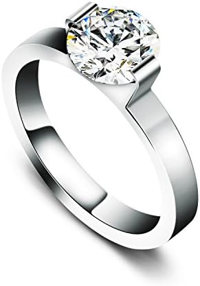 Women Fashion Jewelry Stainless Steel Classic Round-Cut Cubic Zircon Engagement Wedding Spark Ring Size 6
