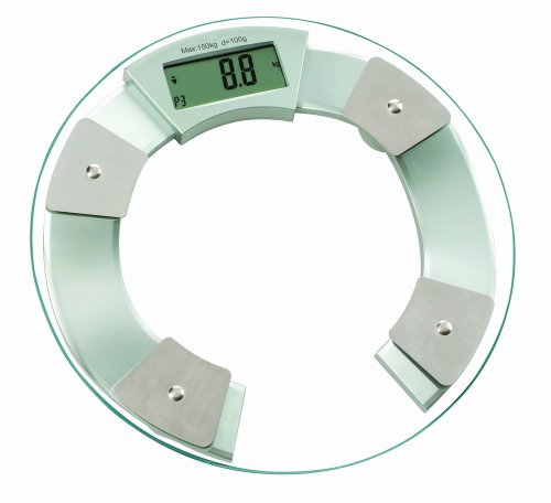 GSI Super Quality Electronic Multi-Function Circular Portable Digital Bathroom Scale With Wide Elegant Tempered Glass Top - Monitor Measures Body Fat, Hydration And Weight - High Precision Accurate Readouts - Large 3.5