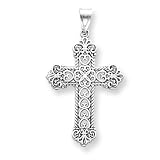 14k White Gold Fleur de lis Filigree Cross Pendant