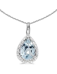 Birthstone Company 14k White Gold Pear Aquamarine Pendant with 18" Chain