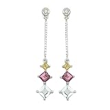 14K White Gold 0.02 ct. Diamond with 1 ct. Multicolor Gemstone Drop Earrings