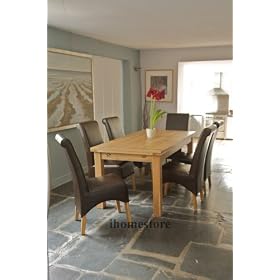 NEW 6FT TO 9FT OAK DINING TABLE & 6 LEATHER CHAIRS