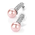 Diamante & Pearl Pierced Fashion Earrings Silver & Pink