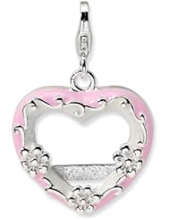 Sterling Silver 2-d Pink Enameled Heart Photo W/lobster Clasp Charm, Best Quality Free Gift Box Satisfaction Guaranteed