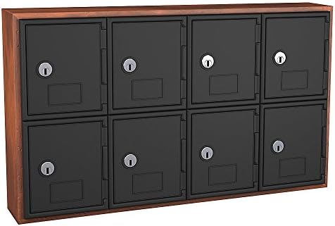 United Visual Personal Storage Lockers - Wood Frames - 8 Compartments - Cherry Frame/Black Compartments - Black