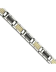 Stainless Steel 14k Gold Plated & Black Cable 8.5in Bracelet