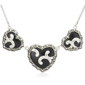 Sterling Silver Marcasite and Cubic Zirconia Triple Heart Necklace, 18 by Amazon.com Collection