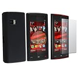 Black Silicone Skin Case + Reusable Film Guard Protector for Nokia X6