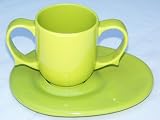 Dignity by Wade Ceramics - Green 2 Piece - Two Handled 9 oz. Mug and Saucer Set