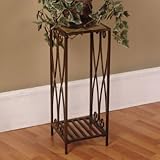 Garden District Cinnamon Small Plant Stand with Leaf Motif Resin Top