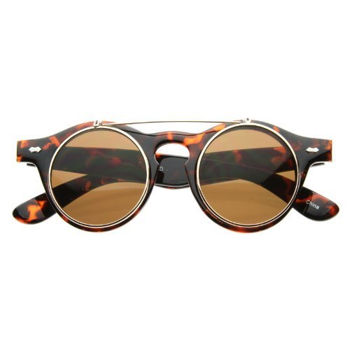 Zerouv - small retro steampunk circle flip up glasses / sunglasse…