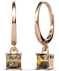 Smoky Quartz Four Prong Solitaire Dangling Earrings 1.70 ct tw in 14K Rose Gold