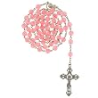 Pink Fiber Optic Rosary - 8mm Bead - Virgen Mary Centerpiece - Ornate Crucifix - 31'' Necklace, 22'' Overall Length