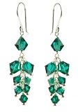 Sterling Silver Swarovski Elements Emerald Colored Bicone Cluster Drop Earrings