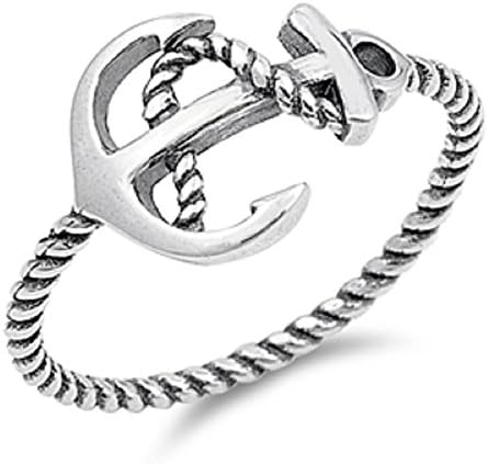 Sterling Silver Ring - Anchor and Rope