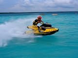 Person on Jet-Propelled Craft, Bacalar, Mexico Stretched Canvas Poster Print