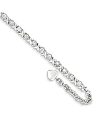 Sterling Silver Rhodium Plated Dia. & Heart Charm 1.5in ext. Bracelet