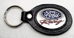 FORD RACING ENAMEL PEWTER/LEATHER KEYCHAIN