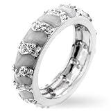 Grey Enamel CZ Rhodium Silver Stack Rings