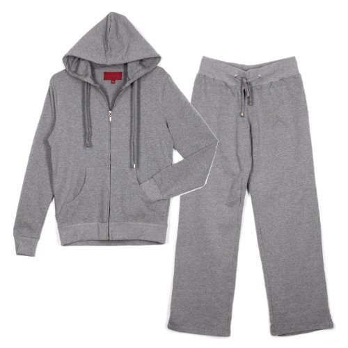 G2 Chic Women's Hooded Jacket & Sweatpant Active Wear Set(ACT-SET,GRY-L)