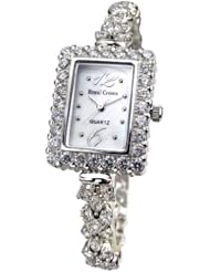 Gemorie Women Fashion Rectangular Watch with Jewelry Band in Rhodium Plating (128974)