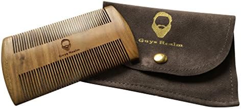 Premium Beard Comb &amp; Case by Guys Realm - Handmade natural organic green sandalwood pocket comb for men - Mustache &amp; Hair.