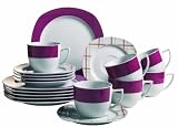 Domestic 924211 Kaffeeservice 18-teilig Familia mit je 6 Tassen, Untertassen und Dessertteller, rot