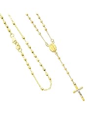 14K Yellow Gold 2mm Beads Our Lady Guadalupe Rosary Necklace with Lobster Claw Clasp - 17" Inches