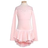 ChloeNoel Girls Pink Velvet Long Sleeve Ice Skating Dress 4-Adult M