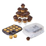 Wilton Cupcakes And More 23 Count Cupcake and Dessert Stand Deluxe Set with 12 Cup Muffin Pan and 3-in-One 2 Piece Carrier