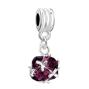 Pugster Classic February Purple Art Ball Dangle Spacer Bead Fit Pandora Charm & Bracelet