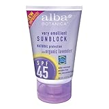 Alba Botanica Pure Lavender SunBlock SPF 45, Water Resistant, 4-Ounce Tube (Pack of 2)
