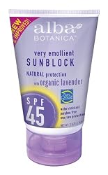 Alba Botanica Pure Lavender SunBlock SPF 45,  Water Resistant, 4-Ounce Tube (Pack of 2)
