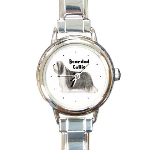 Bearded Collie Round Italian Charm Watch
