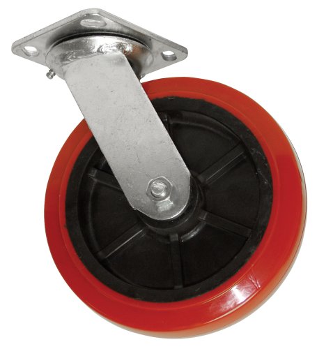 Waxman 4139155 6-Inch Polyurethane Plate Swivel Caster, Red Wheel and Black Rim