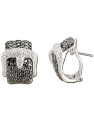 14K White Gold 3.98ct Belt Prong Black and White Diamond Huggie Earrings