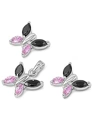 Sterling Silver Black CZ Butterfly Earring & Necklace Set