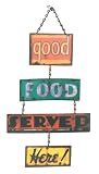 Quality Time Good Food Served Here 4 Piece Rusted Tin Sign with Chain