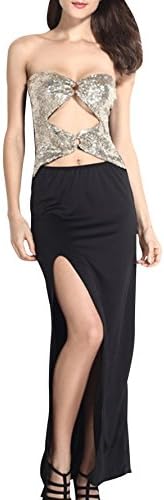 ZLMDS Women's Sexy Evening Strapless Sequin High Slit Full Length Dress